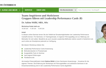 WIFI Online-Kongress für Training und Weiterbildung Leadership Performance Cards
